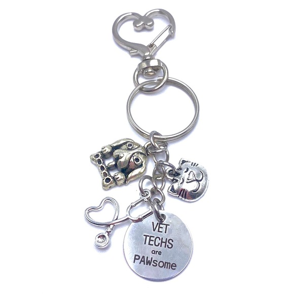 Vet Techs Are Pawsome Keychain Purse Charm Veterinarian Technician Gift - Picture 1 of 4